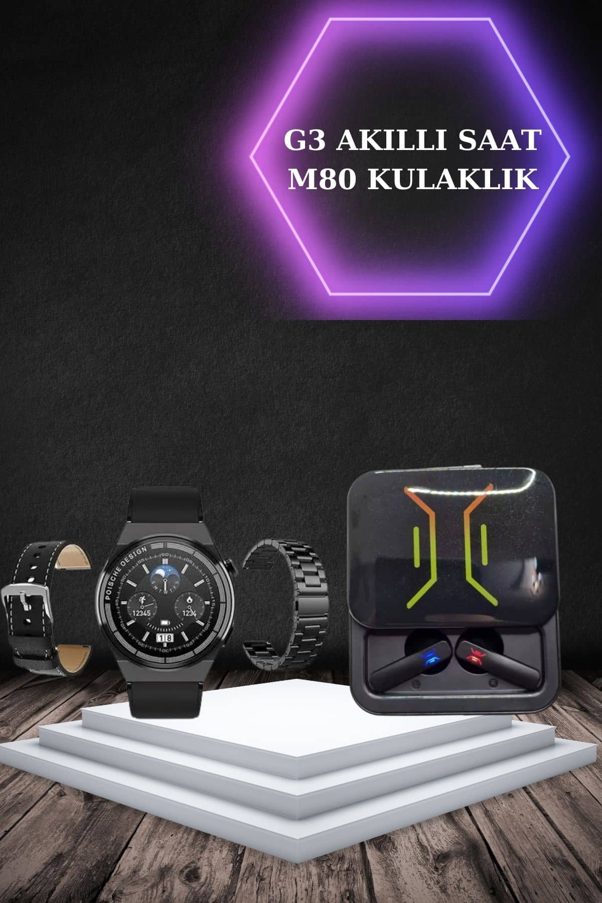 Dijital Göstergeli Bluetooth Kulaklık ve Bildirim Görebilen Akıllı Saat Alarm ve Titreşim