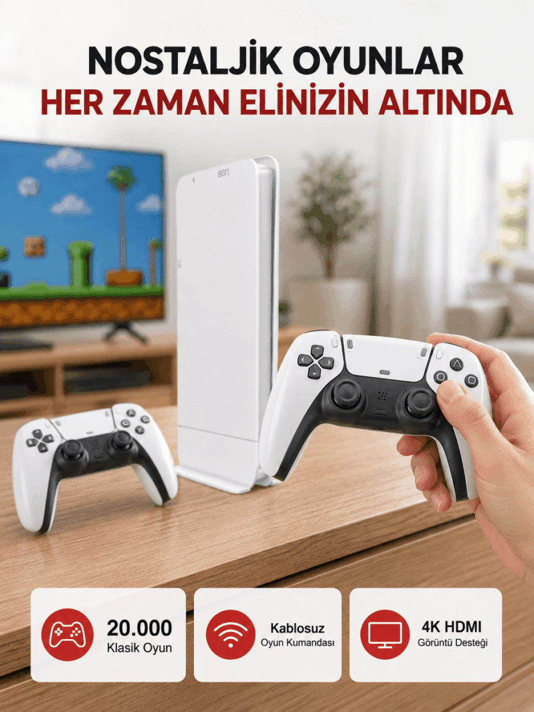 2 Kollu Kablosuz 4K TV Uyumlu Klasik Oyun Konsolu