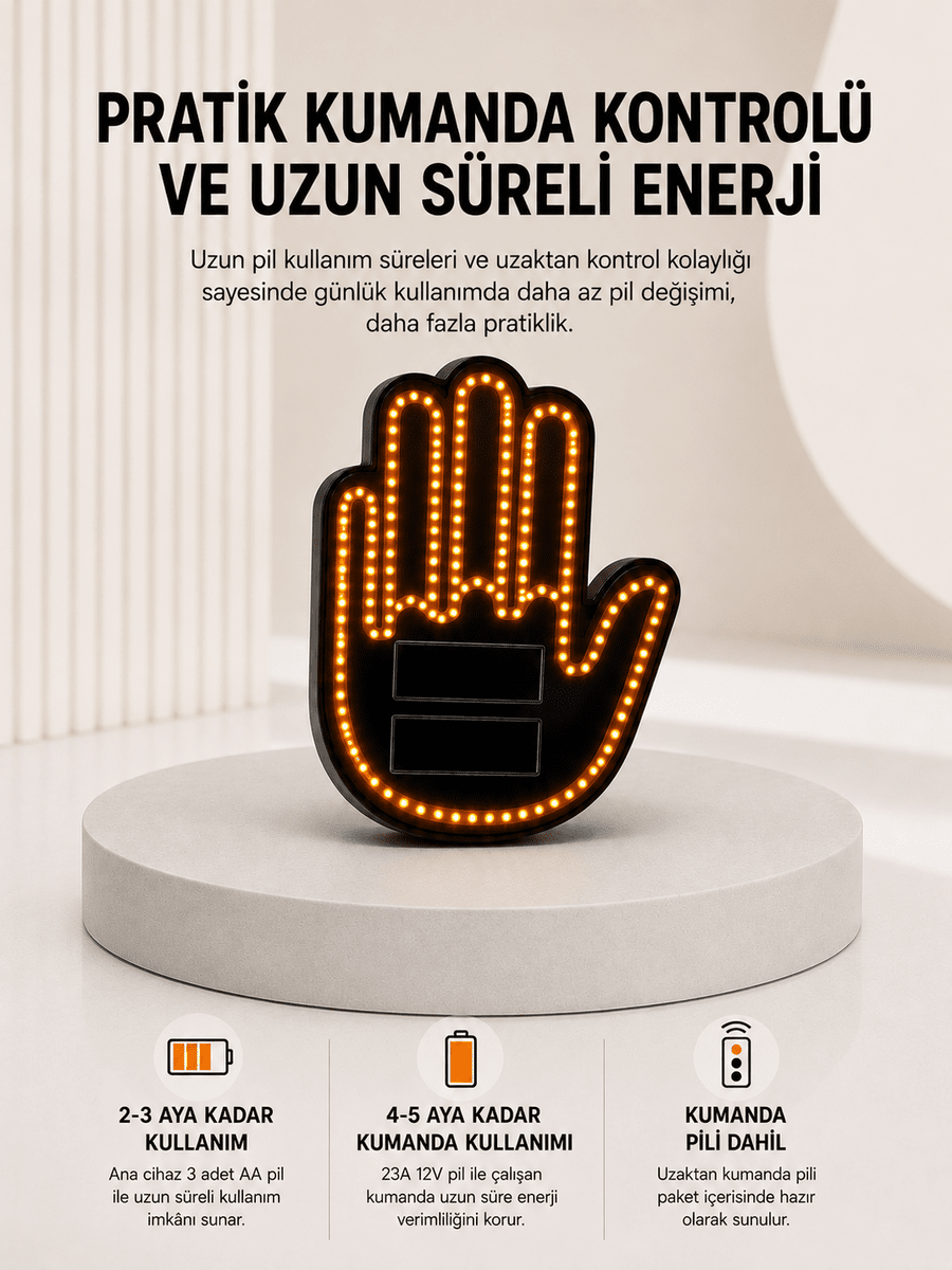 Pilli Led Işık Araç Camı İçin Uzaktan Kumandalı El Simgesi
