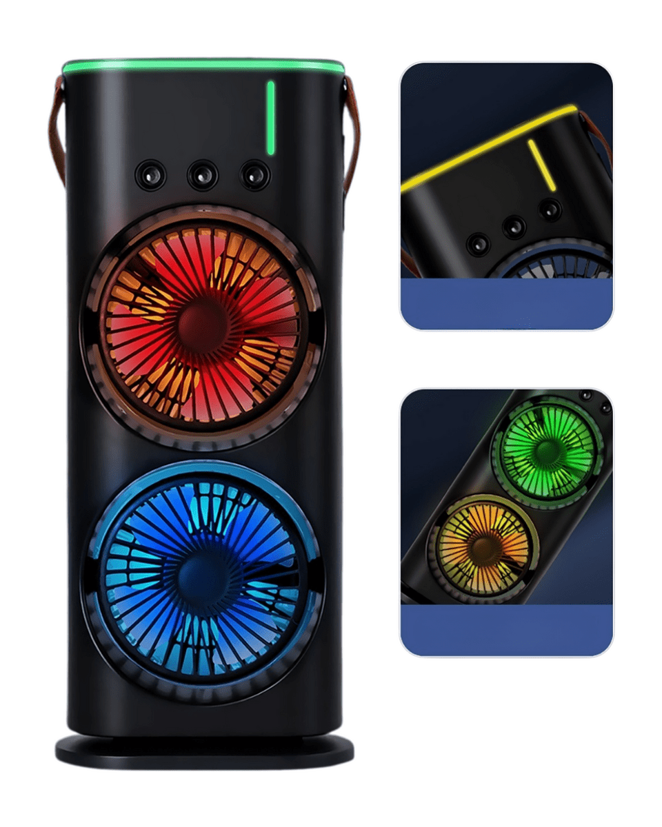 Çift Başlıklı Taşınabilir Fan RGB Işıklı Sprey Nemlendiricili Masaüstü Serinletici Fan