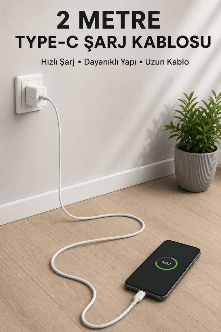 USB-A to Type-C 2 Metre Hızlı Şarj Kablosu