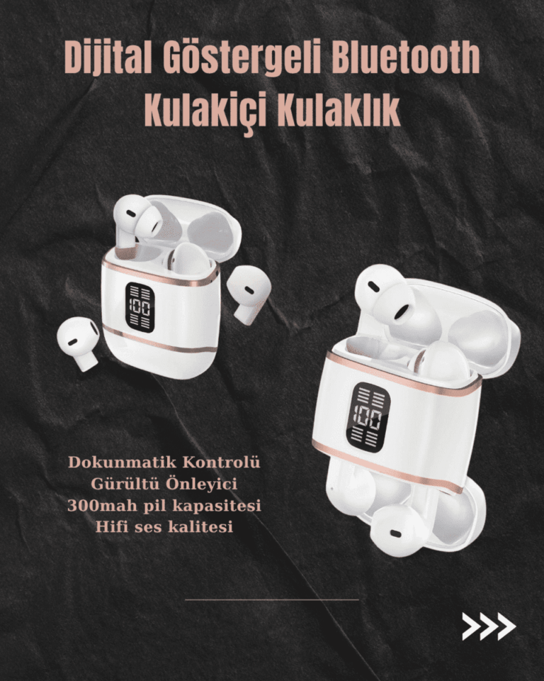 Dijital Göstergeli Bluetooth Kulakiçi Kulaklık – 4’lü Paket, Gürültü Engellemeli
