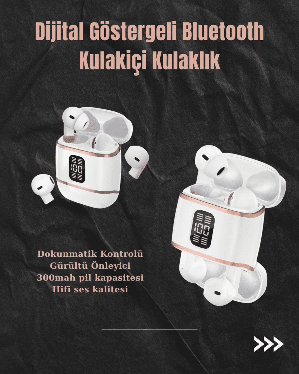 Dijital Göstergeli Bluetooth Kulakiçi Kulaklık – 4’lü Paket, Gürültü Engellemeli