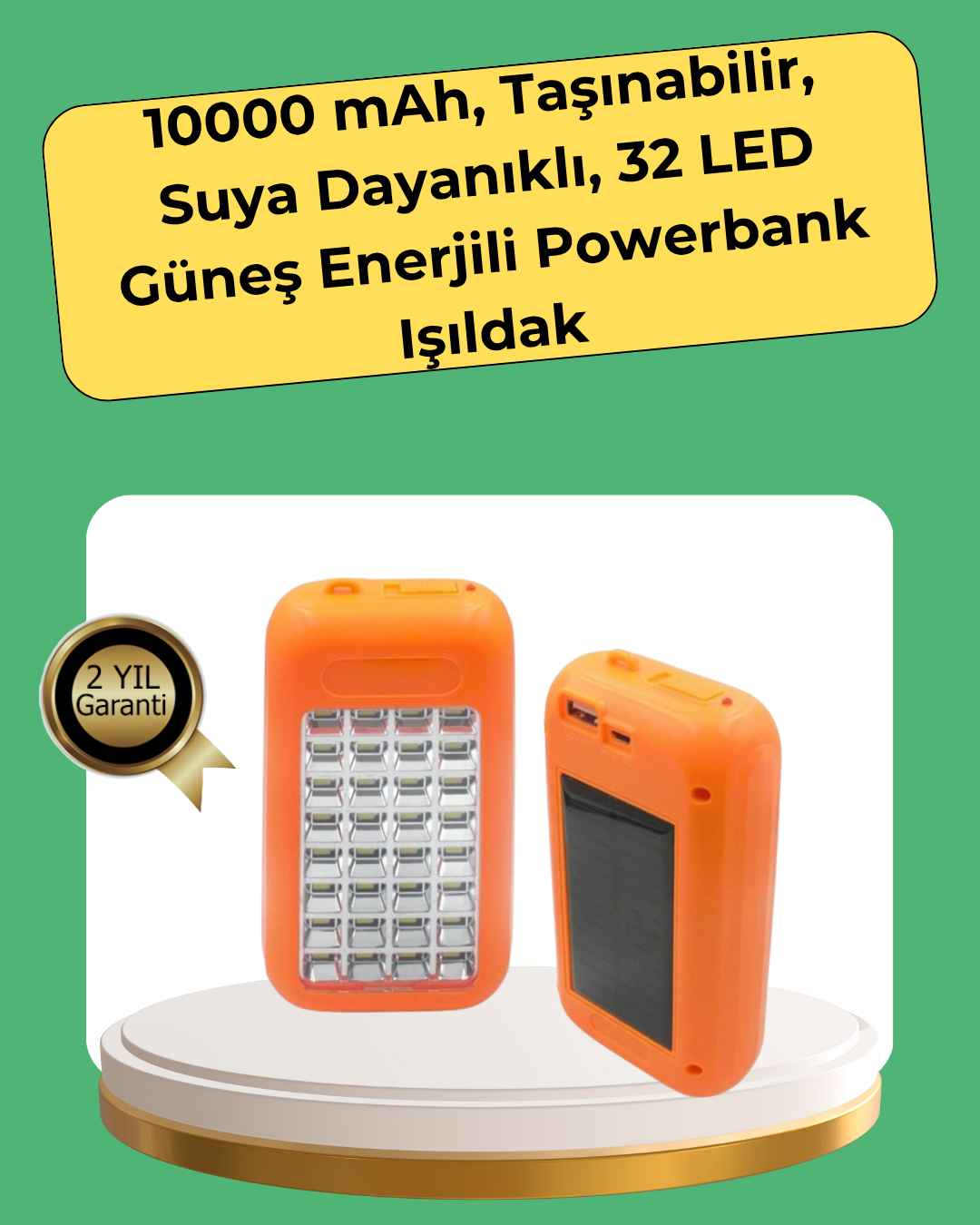 10000 mAh Güneş Enerjili Taşınabilir Şarj Cihazı ve Aydınlatma Cihazı