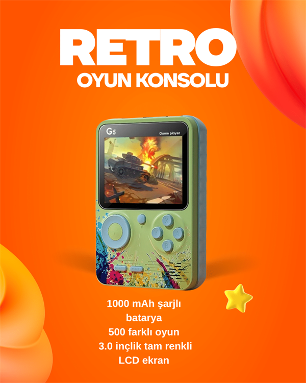 500 Oyun Hafızalı G5 Game Box – Renkli LCD Ekranlı