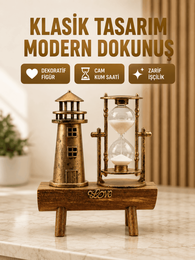 Deniz Feneri Şeklinde El Yapımı Kum Saati – Ev ve Ofis İçin Zarif Süs Yeni Nesil