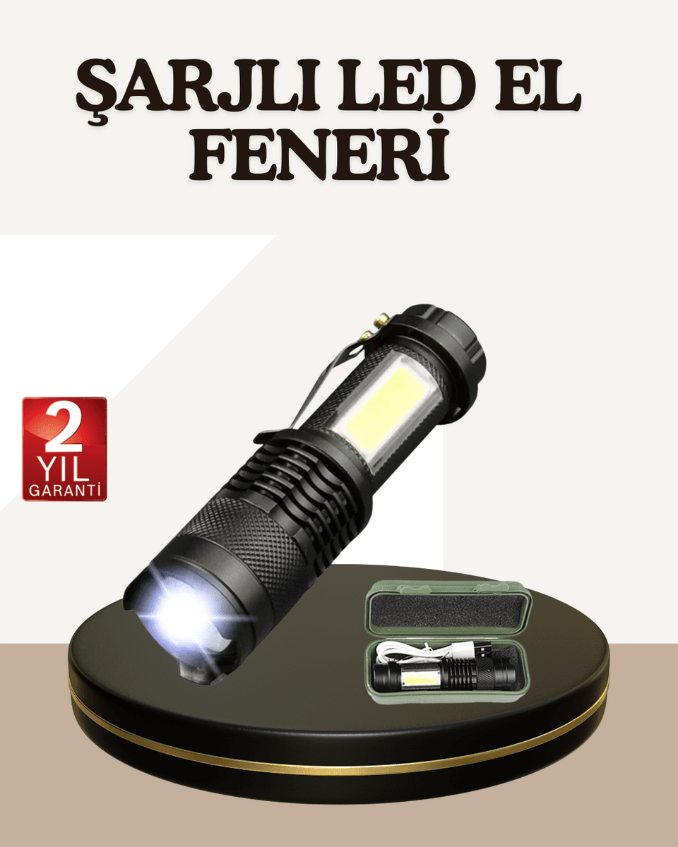 Küçük Boy Şarjlı LED El Feneri Taşınabilir Klipsli