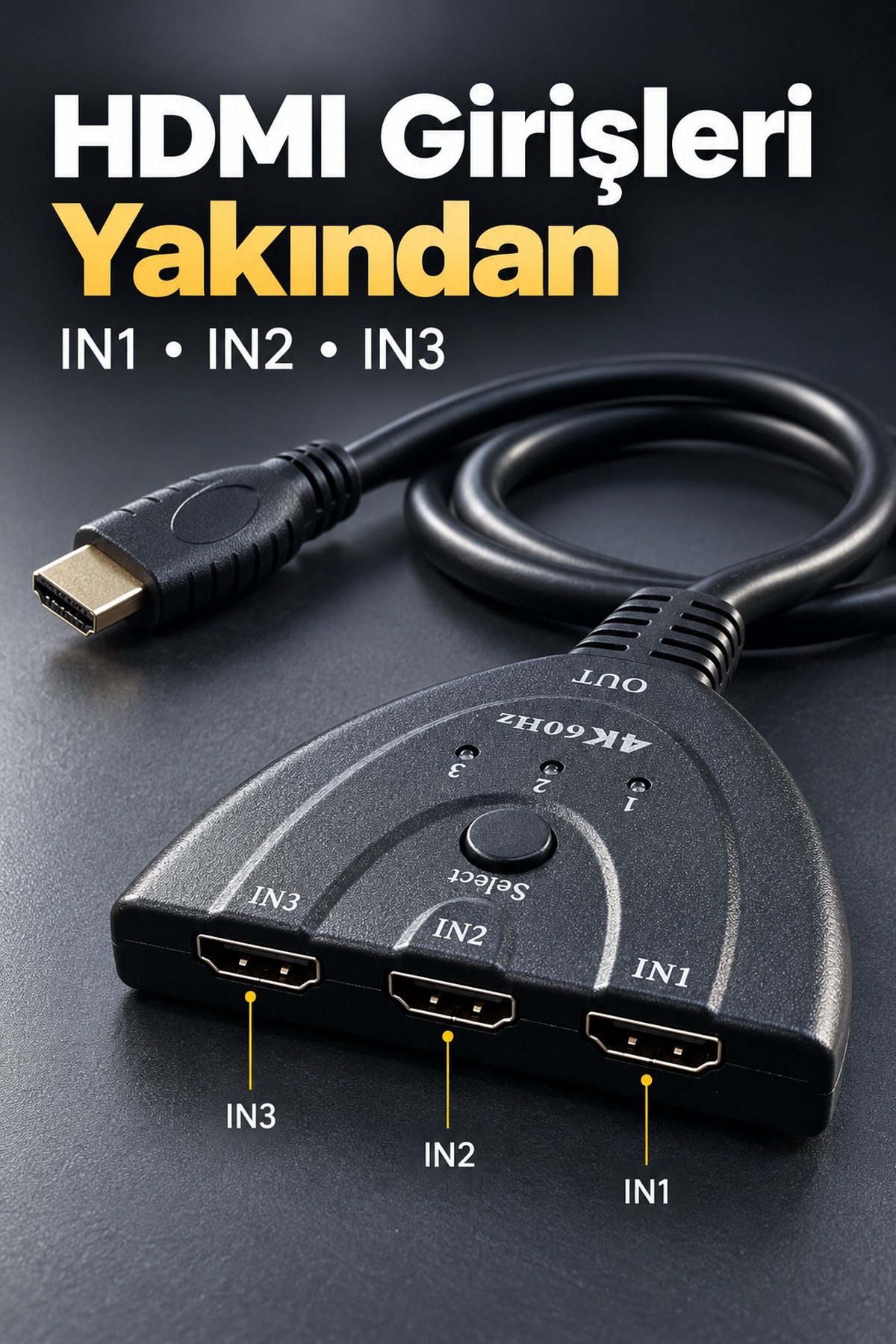 HDMI Switch 3 Giriş 1 Çıkış 4K 60 Hz Seçici