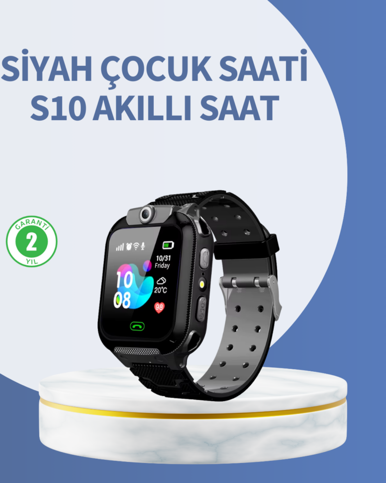 S10 Siyah Akıllı Çocuk Saati Anlık Konum Takibi ve Rota Geçmişi