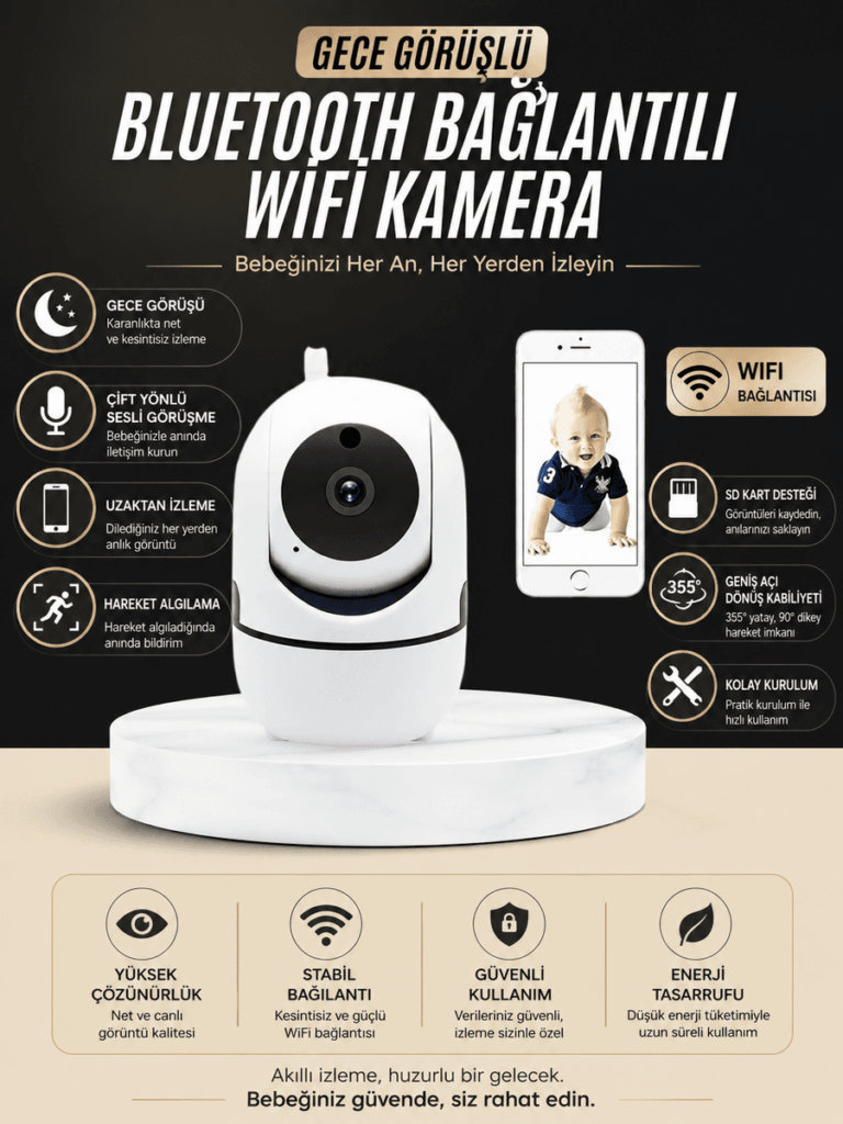 Bebek Takip Kamerası  Gece Görüşlü WiFi Güvenlik Kamerası