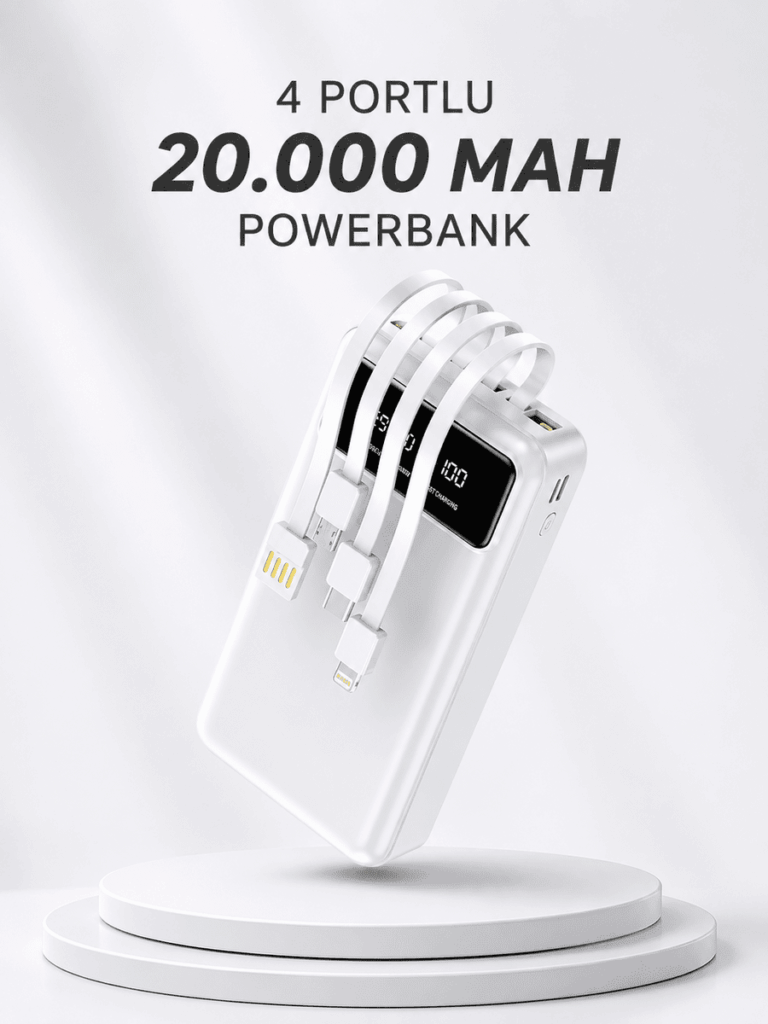 Powerbank Şarj Cihazı 4 Çıkışlı 20.000 MAH Powerbank Kompakt Yüksek Kapasiteli Hızlı Şarj
