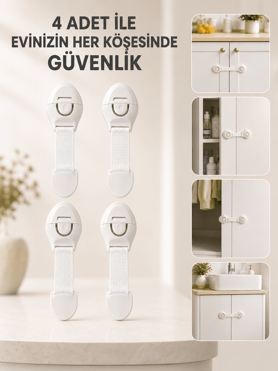 4 Adet Çok Amaçlı Çocuk Güvenlik Kilidi Dolap, Çekmece ve Gardırop İçin