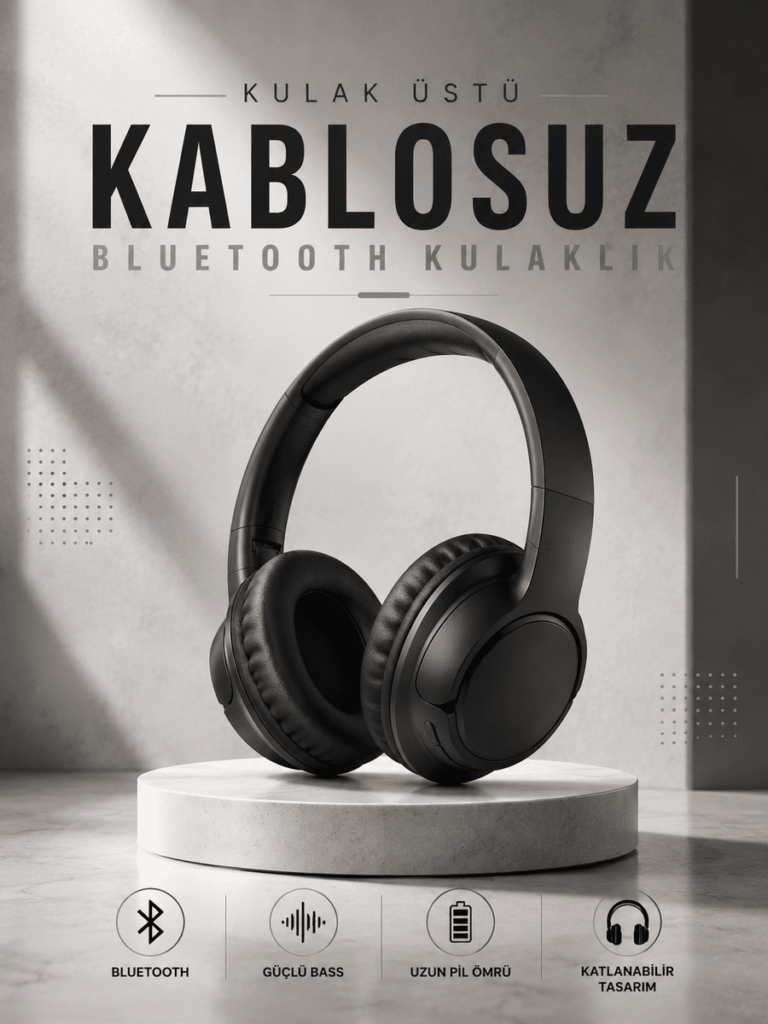 Kulak Üstü Kablosuz Bluetooth Kulaklık Yüksek Ses Kaliteli ANC Özelliği