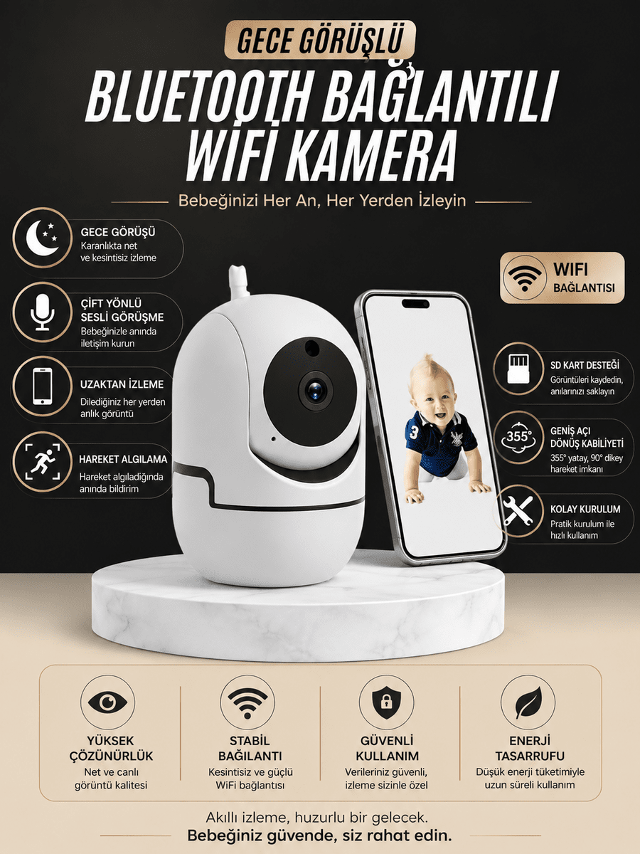 Gece Görüşlü Bebek Kamerası Telefondan Canlı Takip Özellikli