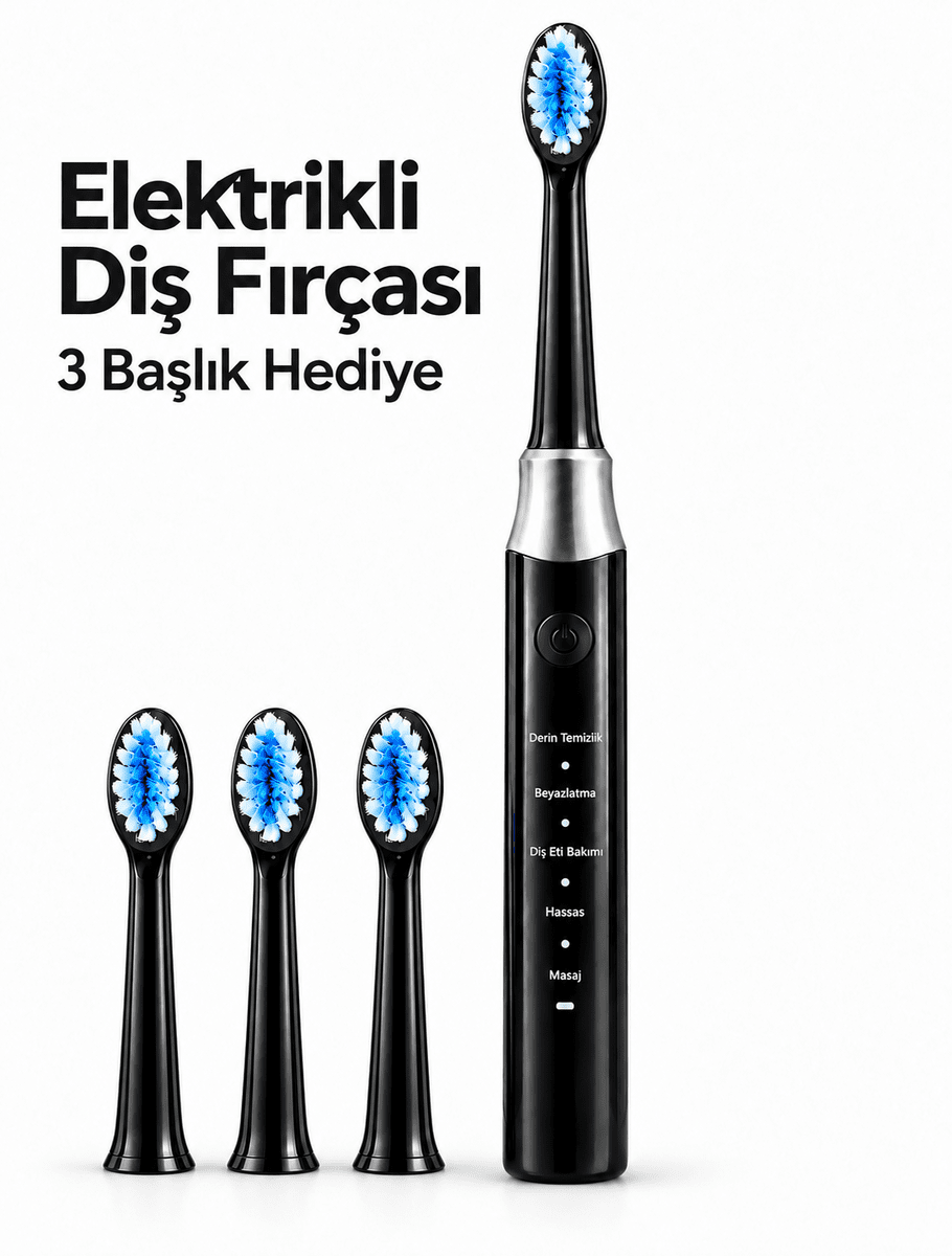 Siyah Elektrikli Diş Fırçası 3 Yedek Başlık Hediyeli