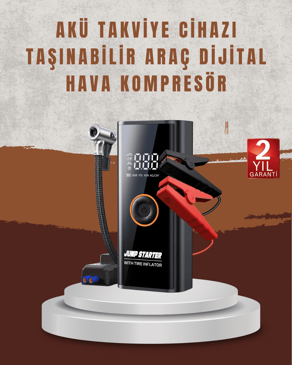 Çok Fonksiyonlu Araç Yol Yardım Kiti Jump Starter ve Lastik Pompası