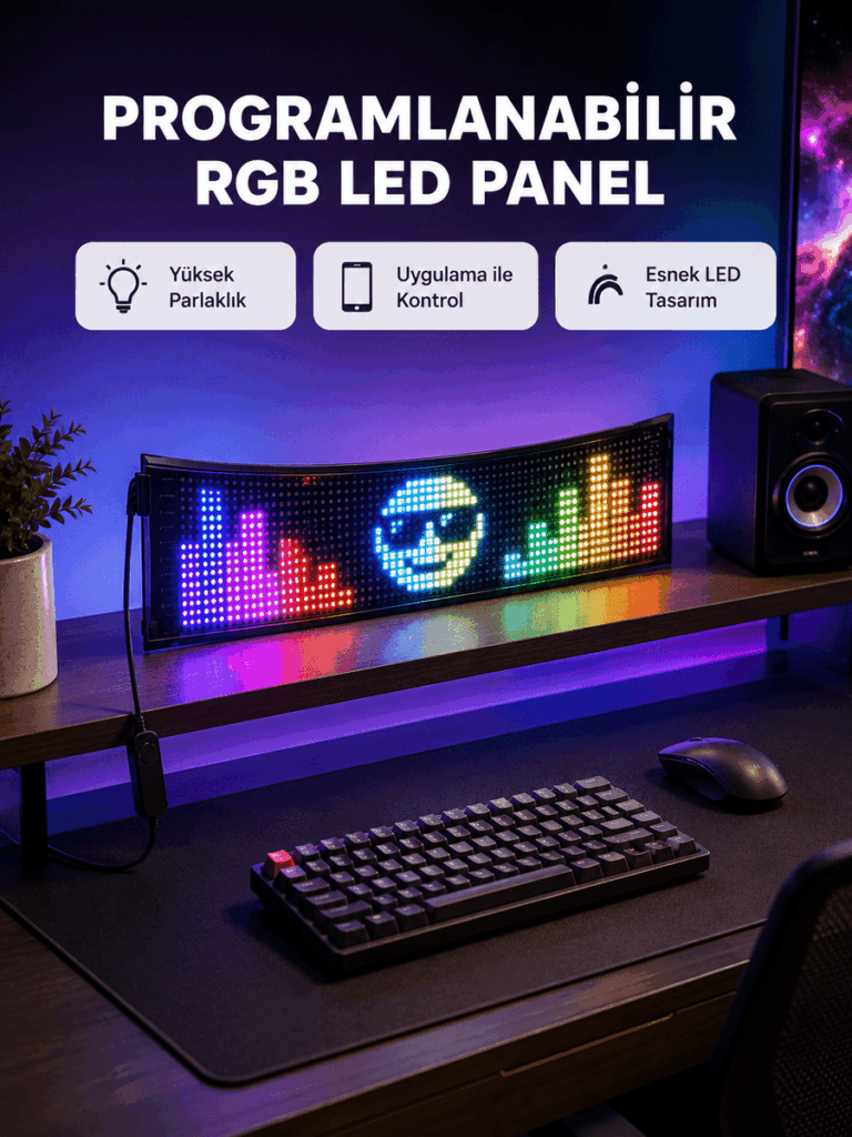 RGB LED Panel – Çok Renkli, Kumandalı, USB Bağlantılı Yazı ve GIF Gösterimli Akıllı Lamba