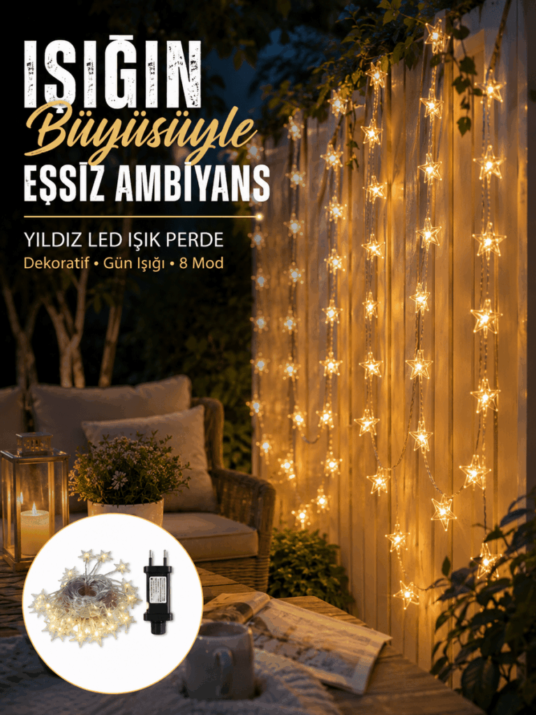 Dekoratif Yıldız Led Aydınlatma 20 Ledli 5 Metre Günışığı Yeni Nesil