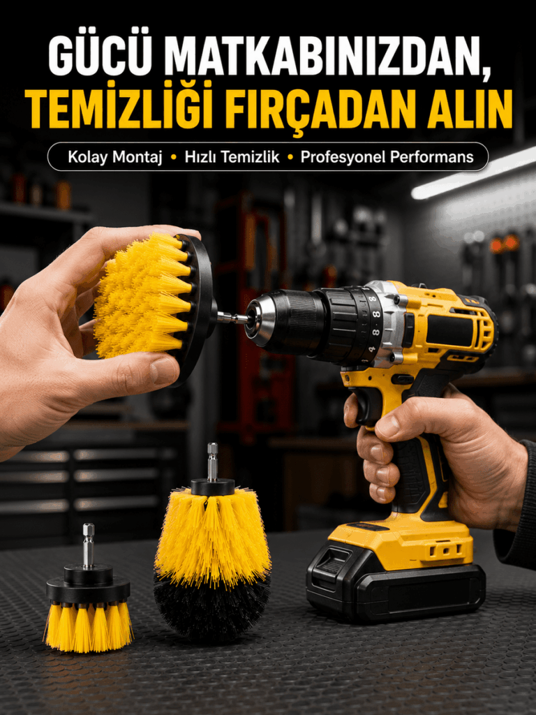 Matkap Uyumlu Temizlik Fırçası Seti 3’lü Çok Amaçlı