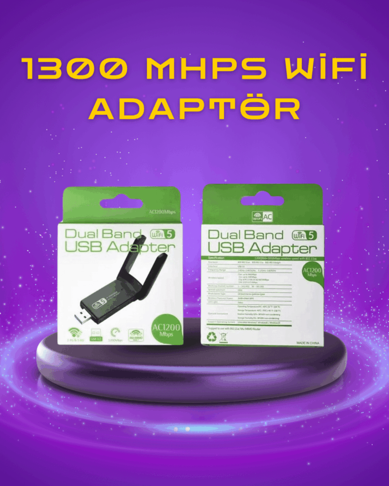 Yüksek Hızlı 1200 Mbps Çift Bant USB WiFi Adaptör – Güçlü Sinyal, Geniş Uyumluluk
