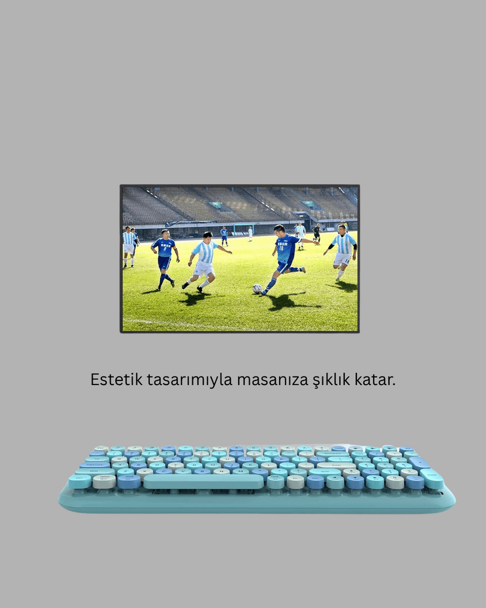 Retro Daktilo Stilli Kablosuz Klavye Mouse Seti – Sessiz ve Şık