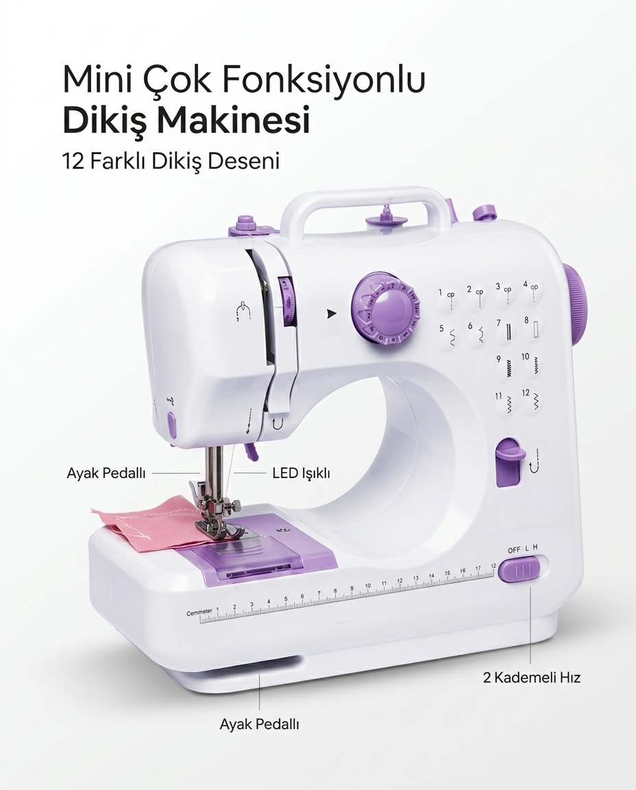 12 Farklı Dikiş Desenli Mini Dikiş Makinesi
