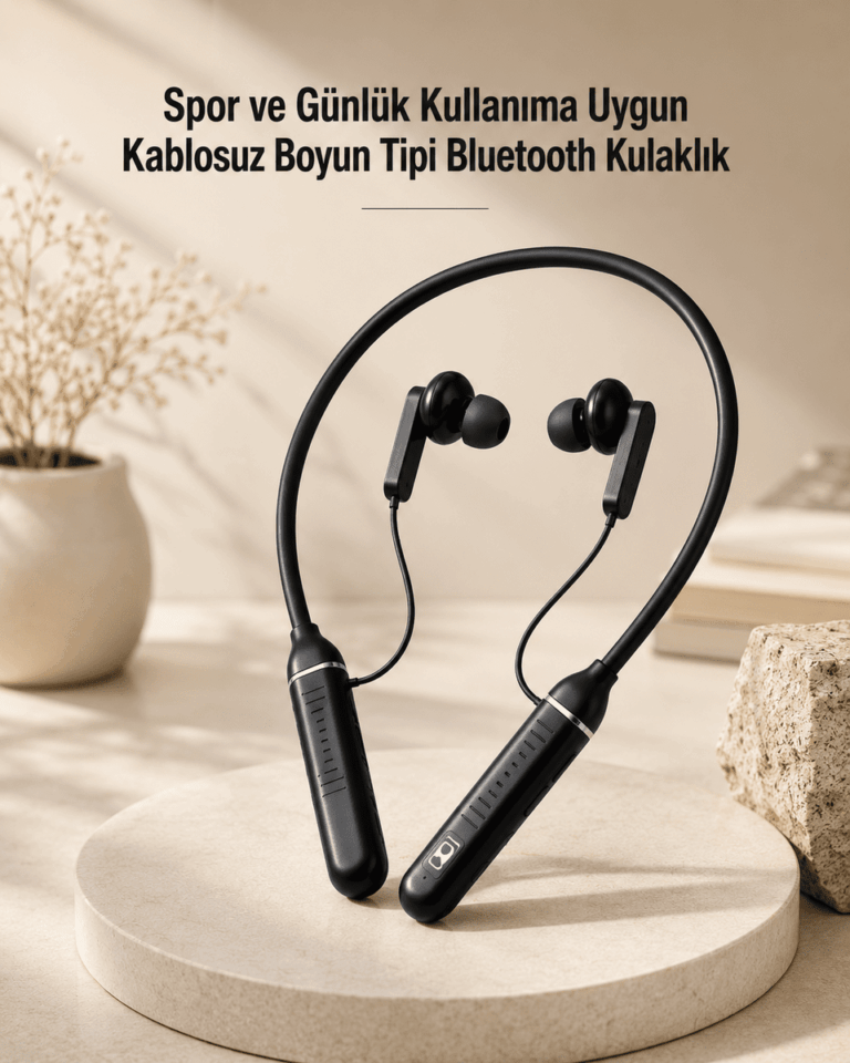 Kablosuz Boyun Tipi Bluetooth Kulaklık Mikrofonlu Spor ve Günlük Kullanıma Uygun