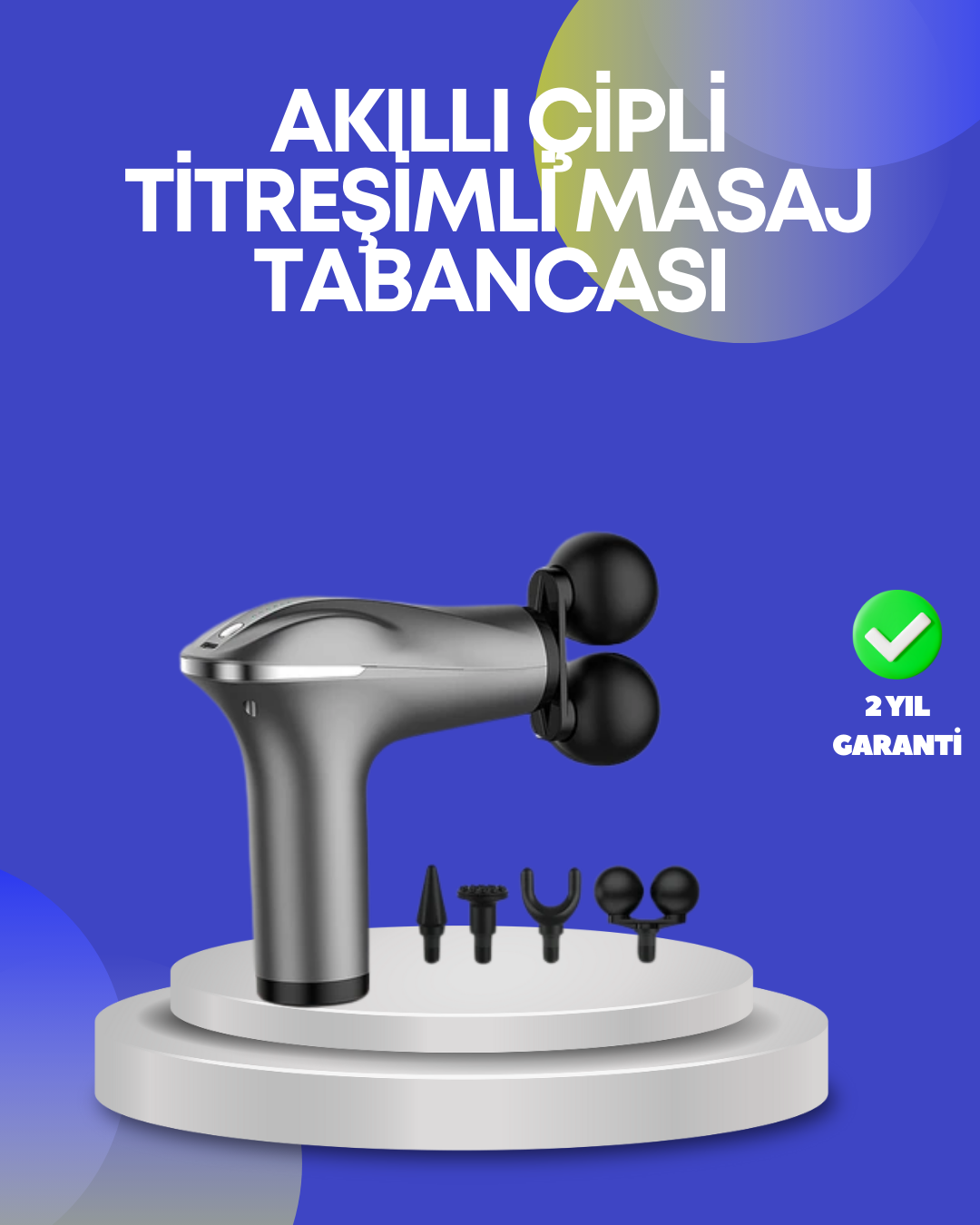 Portatif Şarjlı Masaj Tabancası 4 Başlık Derin Doku Masaj Aleti