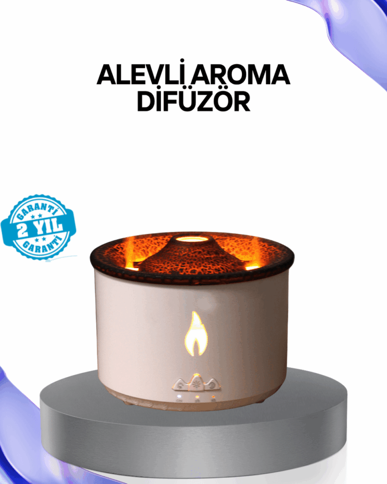 Volkan Efektli Aroma Difüzörü – Sessiz Çalışma, Otomatik Kapanma ve LED Işık