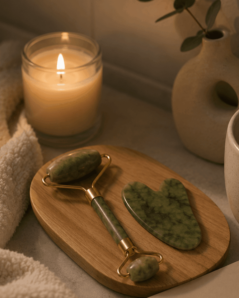 2 Parça Jade Stone Cilt Bakım Seti Şişkinlik Karşıtı Yüz Masajı
