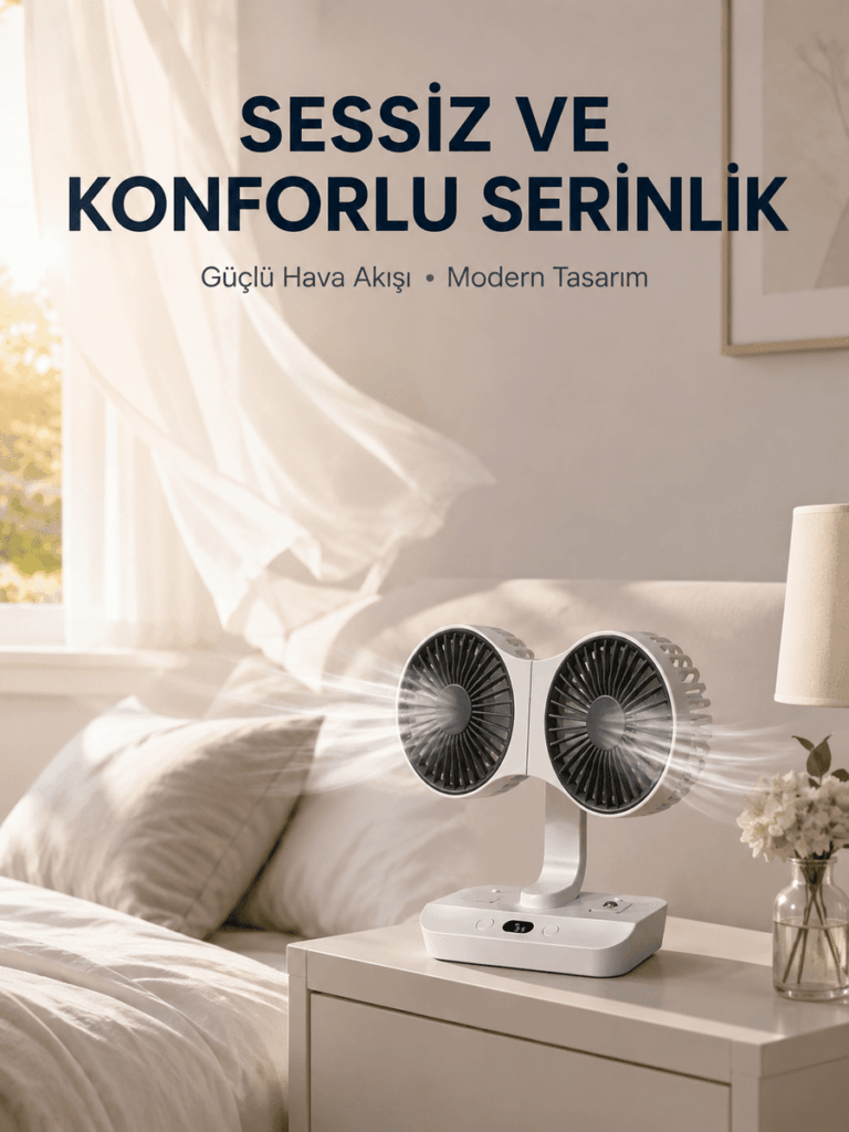 Çift Yöne Hava Üfleyen Masa ve Duvar Tipi Vantilatör