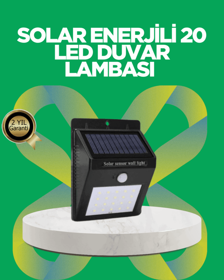 Solar Enerjili 20 LED Hareket Sensörlü Duvar Lambası