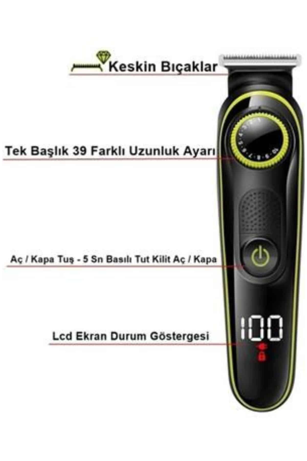 Unısex Çok Fonksiyonlu Bakım Seti Led Göstergeli Tıraş Makinesi Saç Sakal Vücut