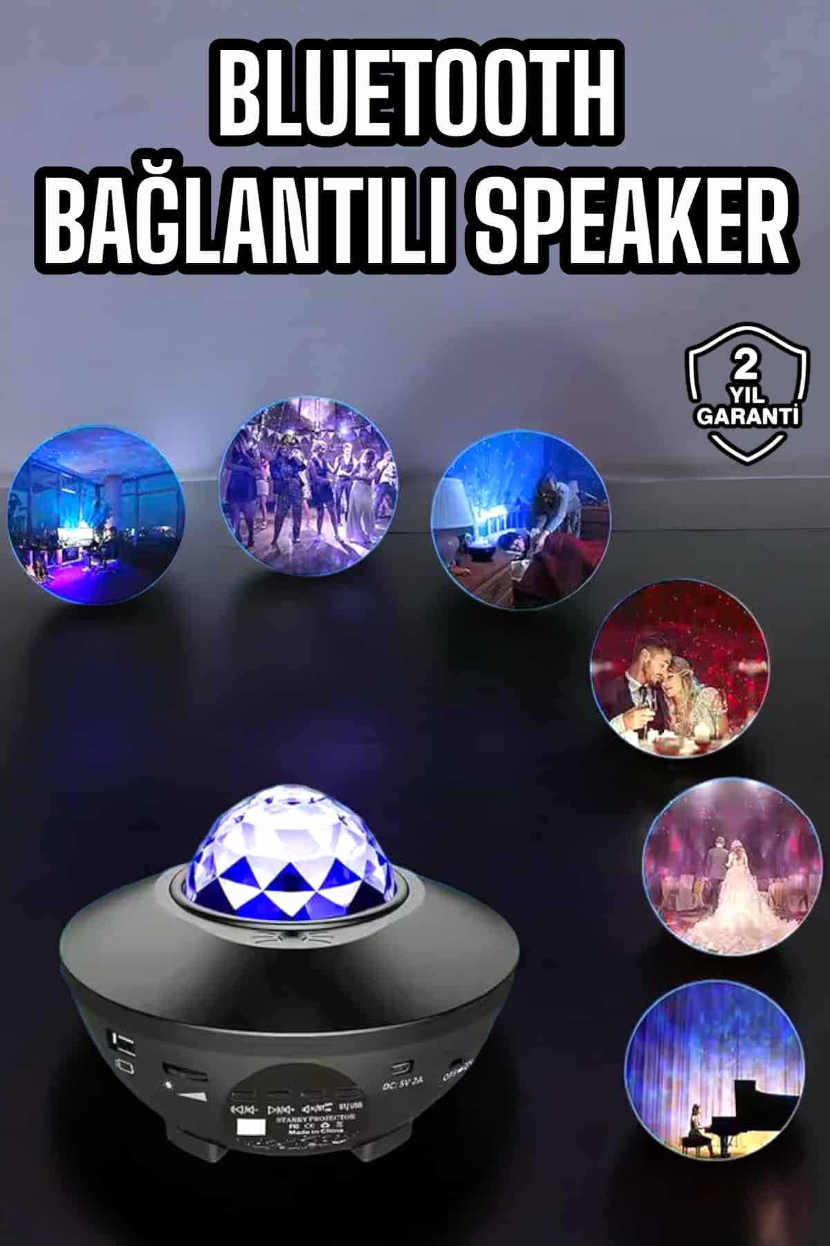 Çocuklara Özel Şarjlı Bluetooth Hoparlör Parti Led Lambası Yıldızlı Projeksiyon