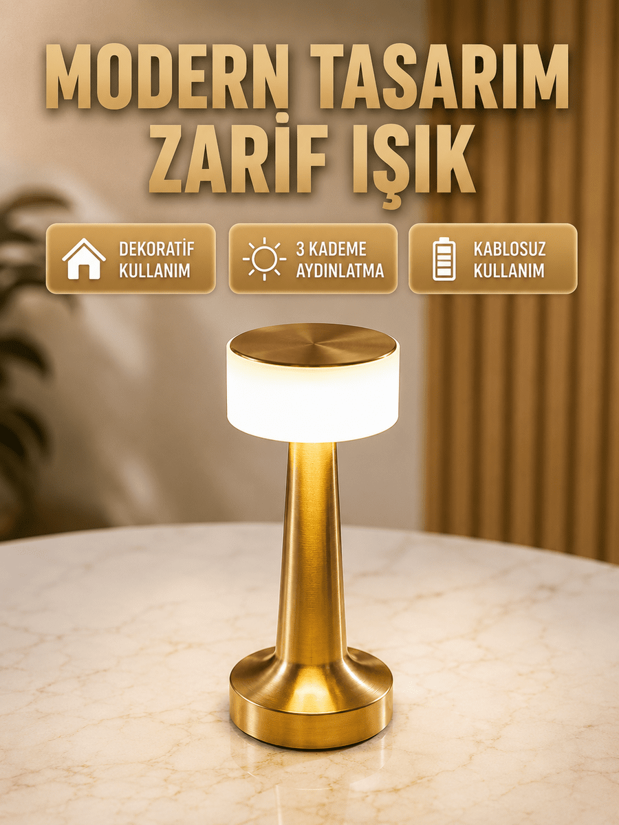 Touch Gece Lambası – Dokunmatik Kontrol, Kablosuz Kullanım, Metal Gövde Yeni Nesil (Kopya)