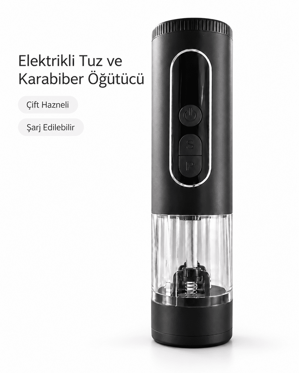 Çift Hazneli Şarj Edilebilir Elektrikli Tuz ve Karabiber Öğütücü
