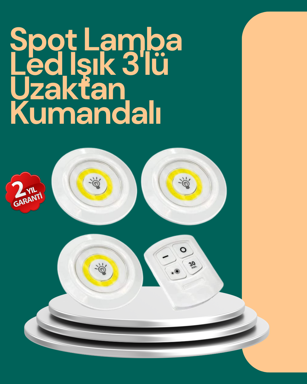 Uzaktan Kumanda İle Kontrol Edilebilen Yapışkanlı 3 Lü Kablosuz Led Spot Lamba