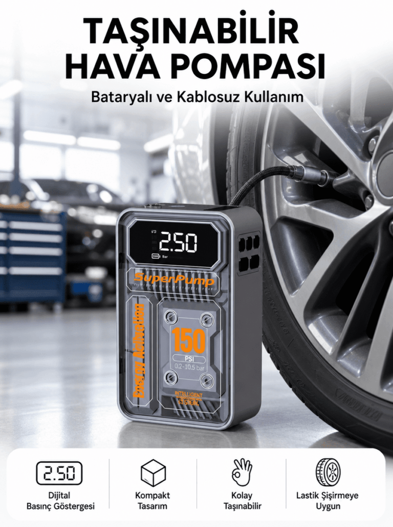 6000mAh Bataryalı LED Ekranlı Akıllı Hava Kompresörü