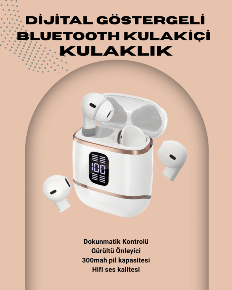 Kulakiçi Bluetooth Kulaklık V5.3 – 4’lü Set, Dijital Ekranlı, Gürültü Engelleme