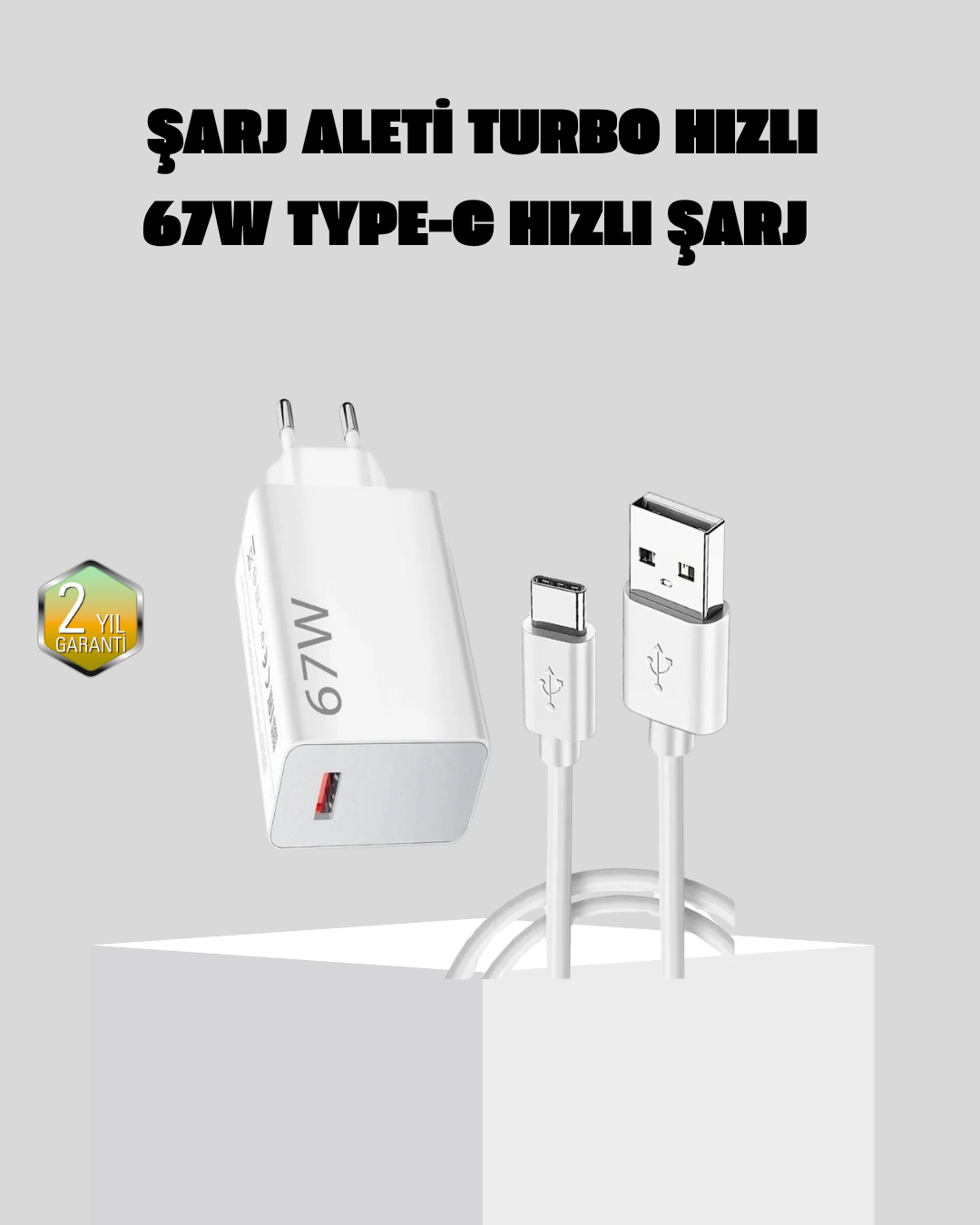 67W Süper Hızlı Şarj Adaptörü ve Kablo Seti – Güvenli, Kompakt ve Ergonomik Tasarım