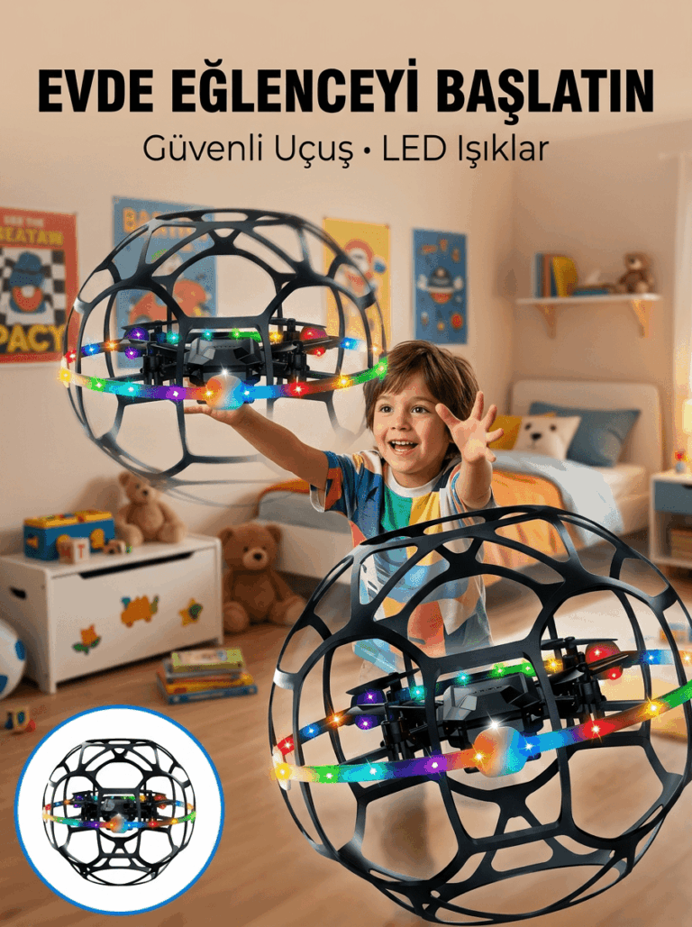 El Hareketi Kontrollü Futbol Topu Tasarımlı Drone LED Işıklı