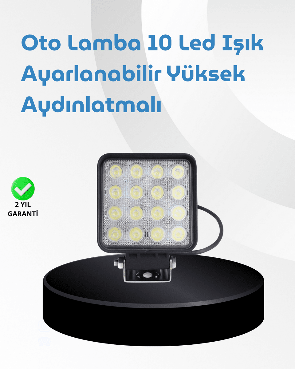 16 LED Geniş Açılı Araç Aydınlatma Farı | Yüksek Parlaklık, Dayanıklı Gövde