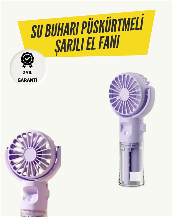 Mini Masaüstü ve El Tipi Buğu Fanı – Su Depolu, Şarj Edilebilir, Nemlendirici Özellikli