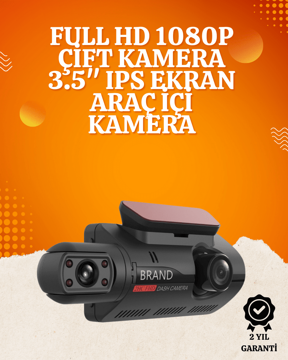 WiFi Destekli Araç Kamerası – 3 inç Ekran, 1080P Ön ve 720P İç Kamera