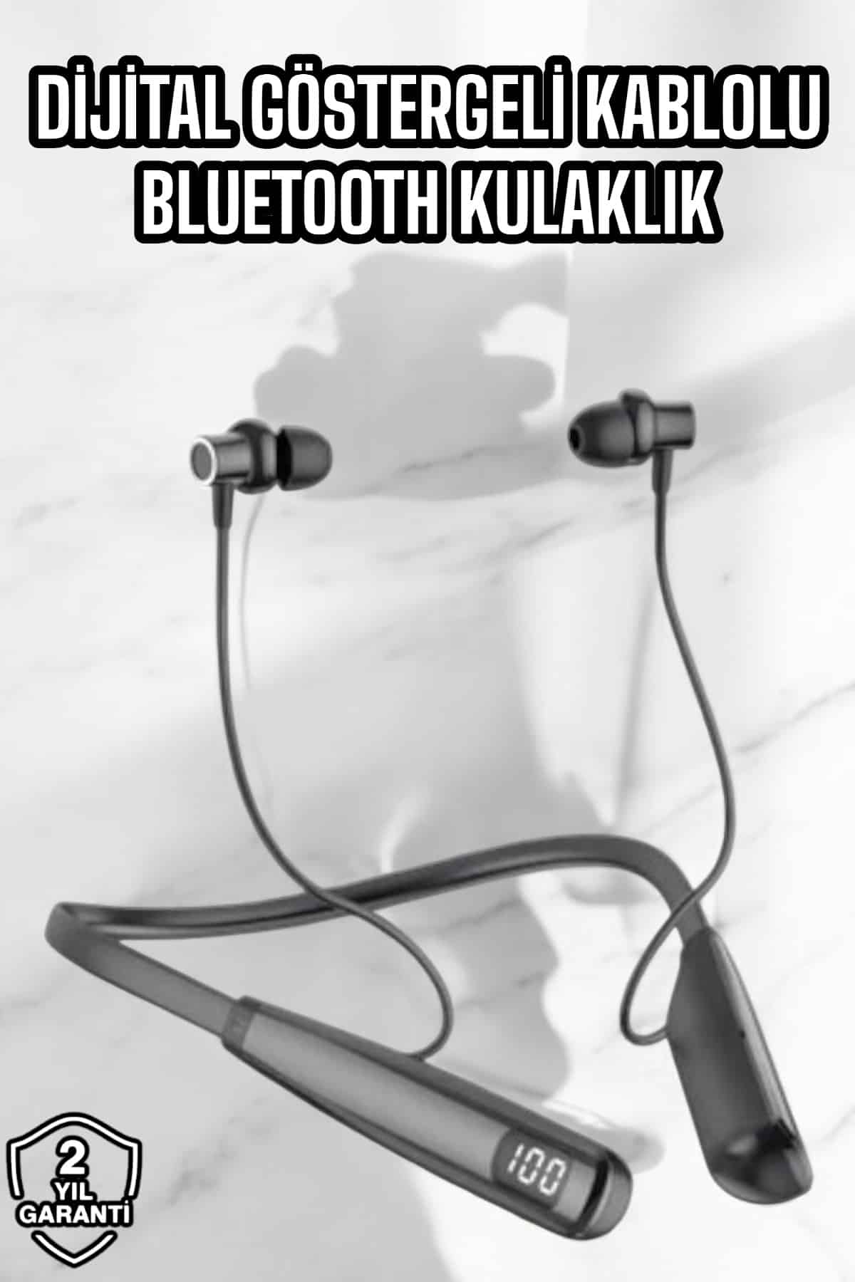 Dijital Göstergeli Kulak İçi Kablosuz Bluetooth Kulaklık Boyun Bantlı