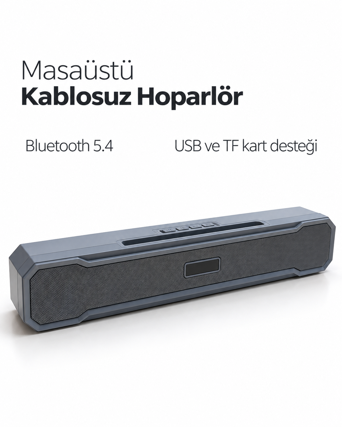 Metal Izgara Ön Yüzeyli Uzun Gövdeli USB Destekli Kablosuz Masaüstü Hoparlör