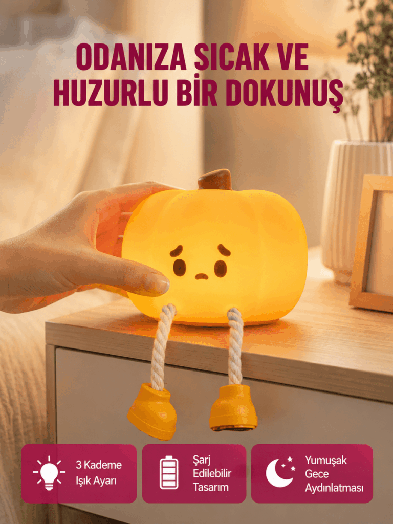 Dekoratif Pumpkin Gece Lambası Şarjlı Dokunmatik LED Işık Yeni Nesil