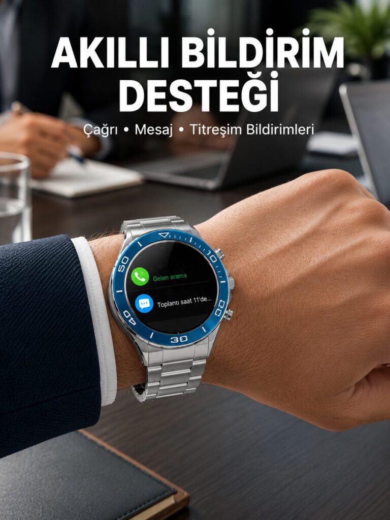 Akıllı Saat Çelik Kordonlu Amoled Ekran Android ve İOS Uyumlu Çağrı Cevaplayabilen Yeni Nesil