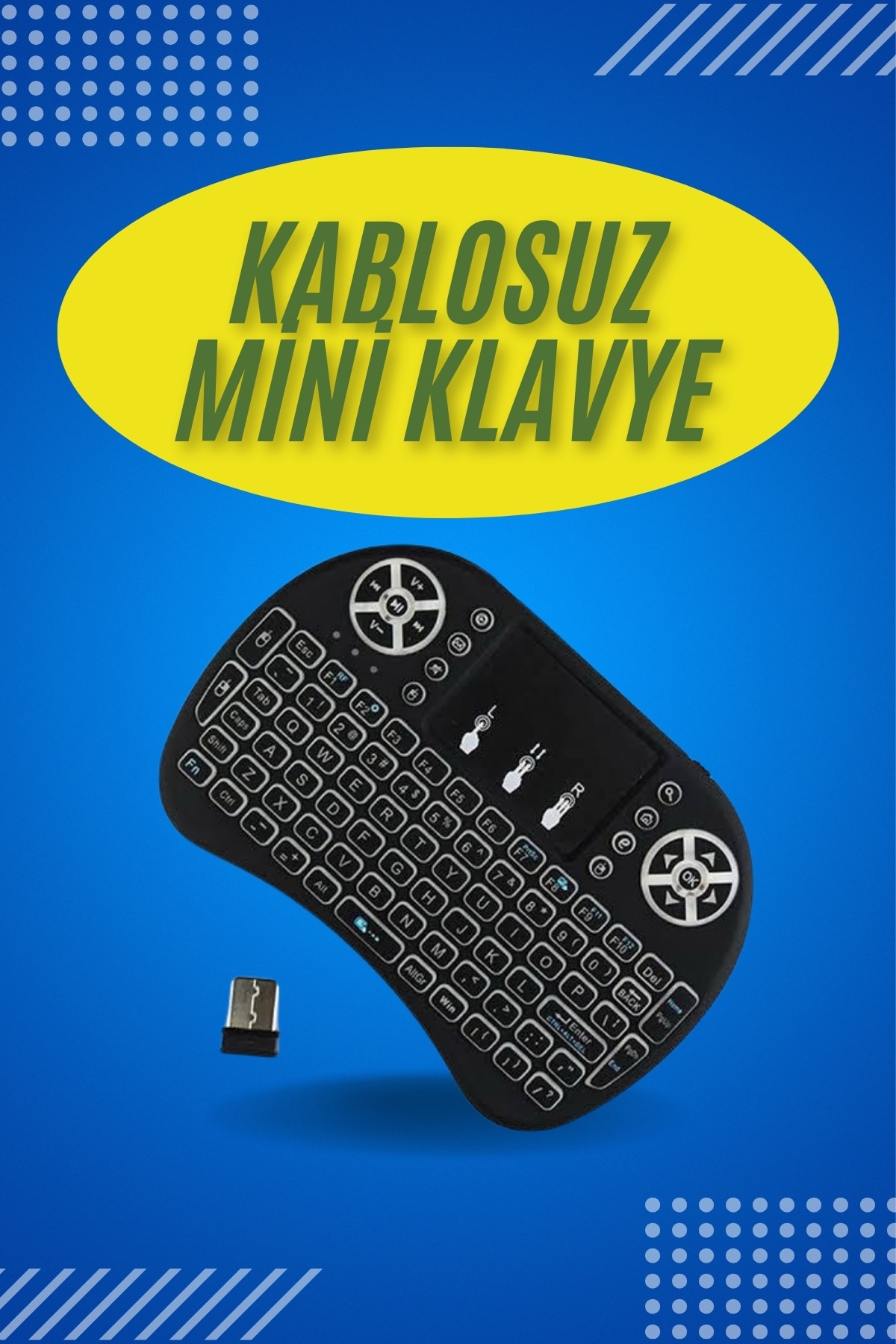 Işıklı Kablosuz Mini Klavye ve Dokunmatik Mouse Seti Türkçe Kablosuz
