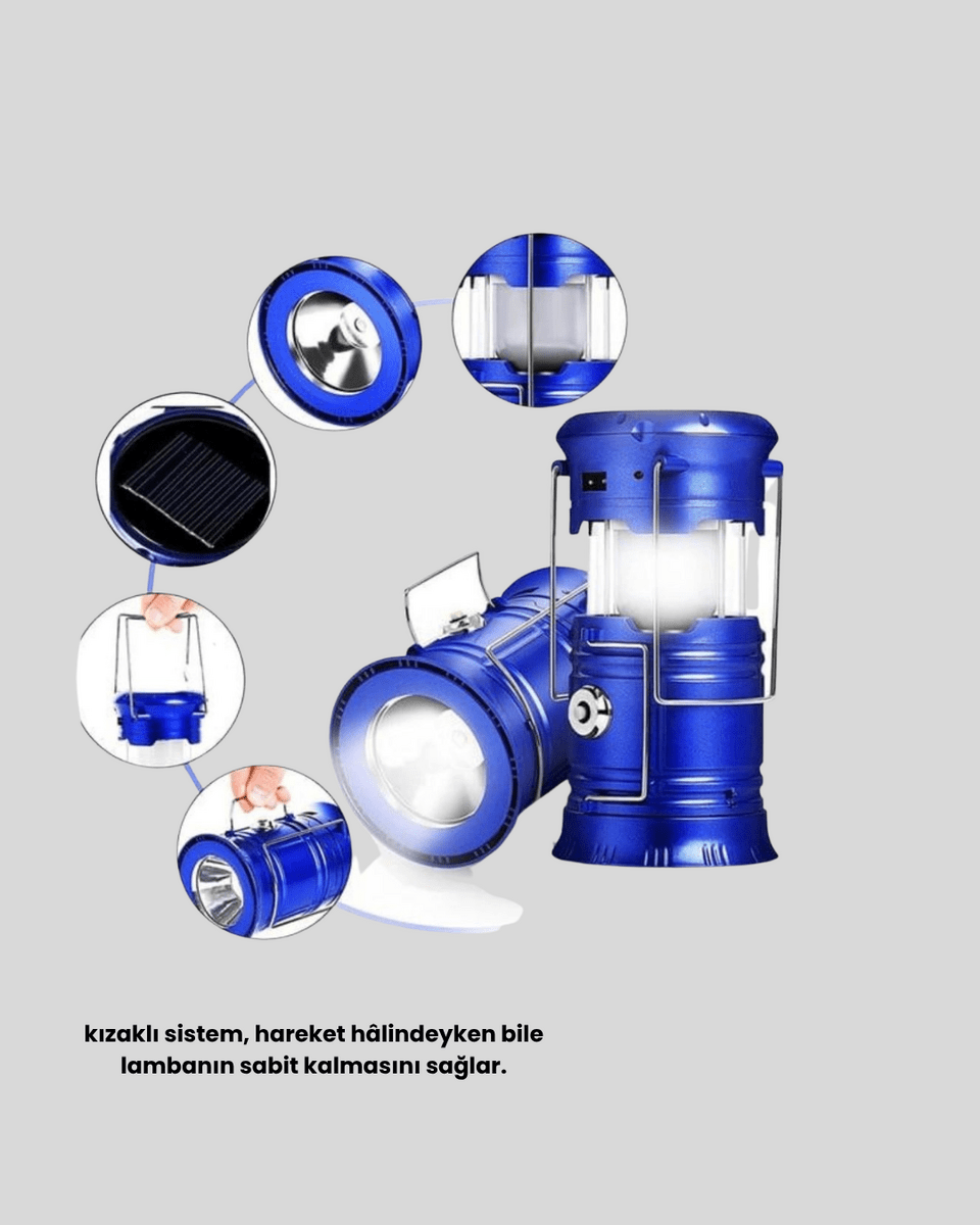 Güneş Enerjili Kamp Lambası Şarjlı Taşınabilir Kompakt Açık Hava Işığı